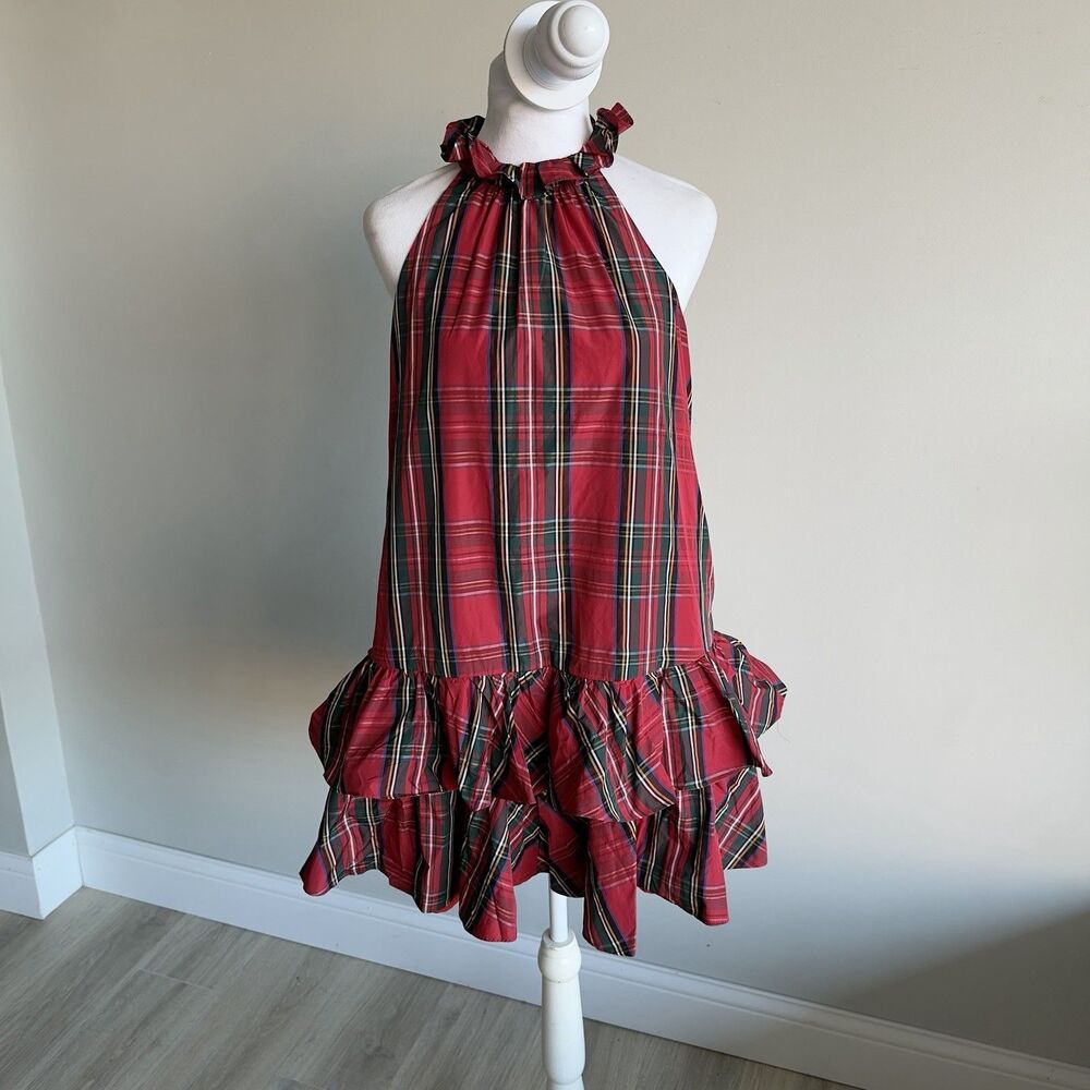 Tommy Hilfiger Women's Sz 6P Plaid Dress Red Tartan Ruffles Holiday Taffeta Prep